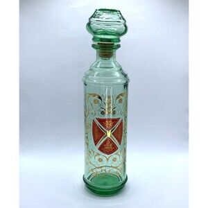 Vintage Green Glass Liquor Bottle Decanter Glass Cork 750 ml European Red Gold